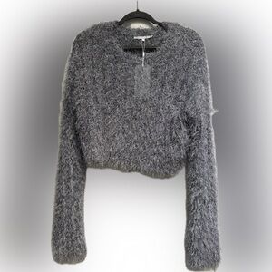 English Rose Charcoal Fuzzy Cropped Sweater | Size Large